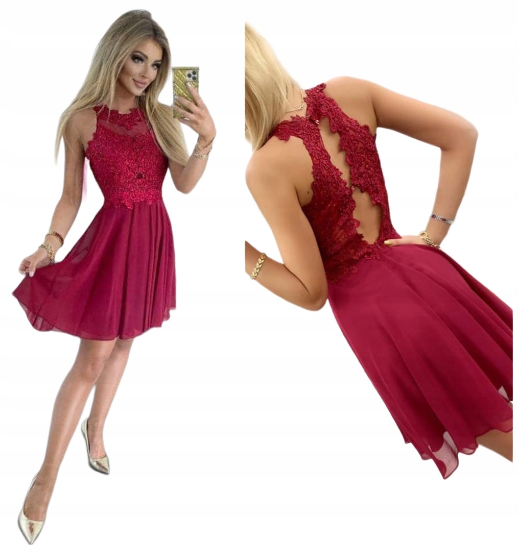 Bugatti mini Bordó šaty s výšivkami a krystaly, vzdušná na svatební hostina L