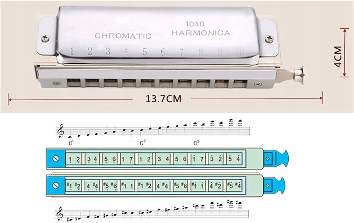 Harmonijka diatoniczna Blues Harmonica 10 otworów Marka bez marki