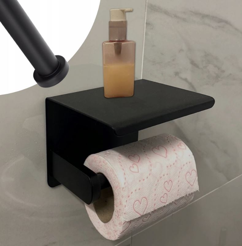 UCHWYT NA PAPIER TOALETOWY Z PÓŁKĄ NA TELEFON CHUSTECZKI CZARNY METALOWY WC Marka BNTrade