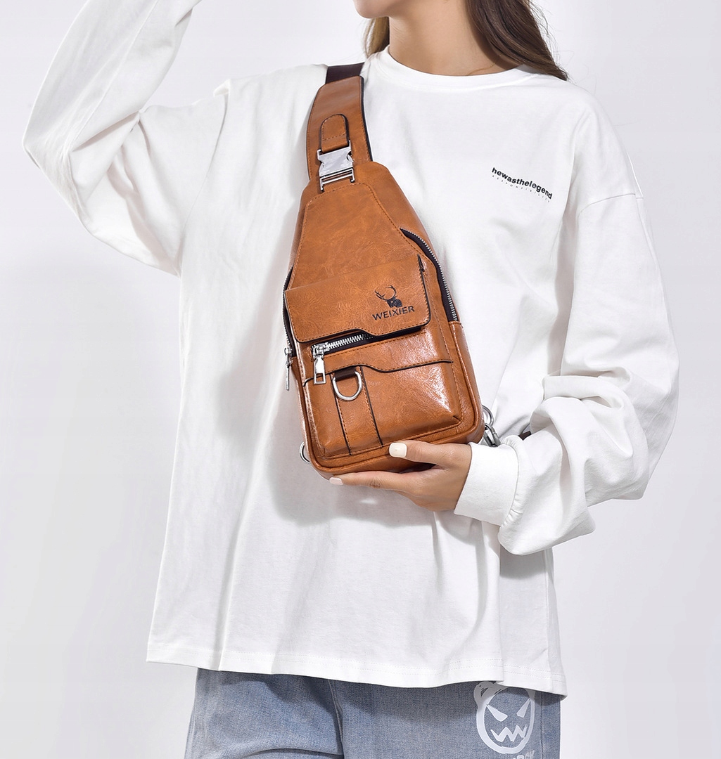 SKÓRZANY TORBA NA RAMIĘ MĘSKA NERKA PLECAK CROSSBODY BRĄZOWY Płeć mężczyzna