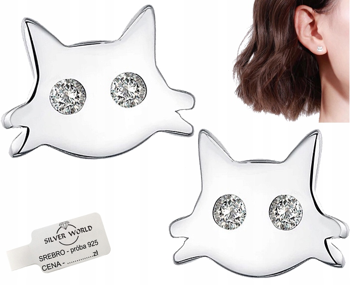 

Kolczyki Srebrne Wkrętki Kotki. Cyrkonie Swarovski