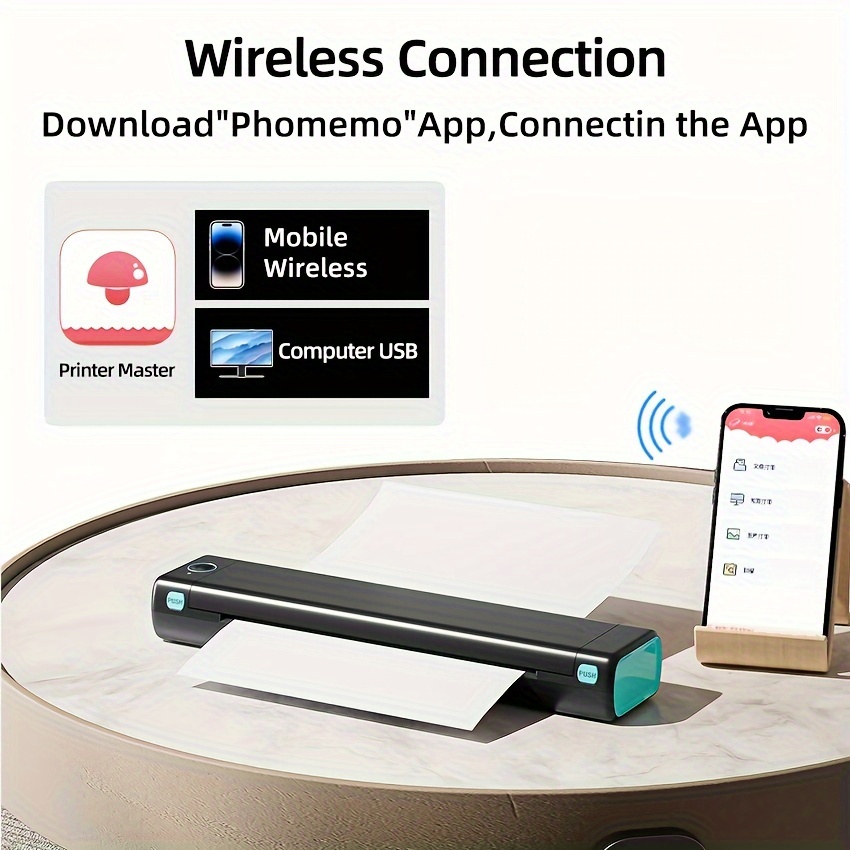 Wireless Portable Printer M08F: A4 size thermal printer, ink free, mobile Marka inny