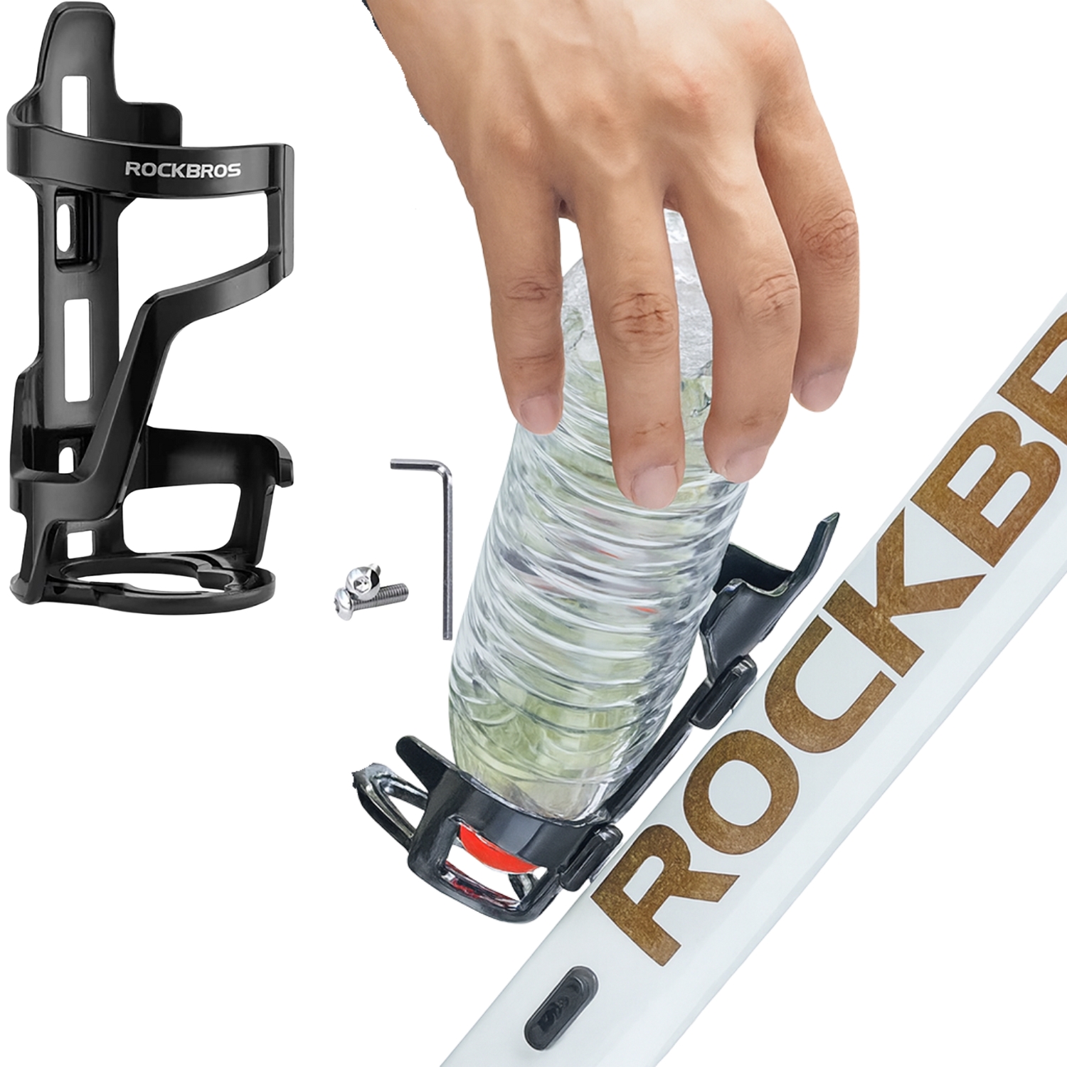 UCHWYT ROWEROWY NA BIDON BUTELKĘ KOSZYK NA RAMĘ ROCKBROS LEKKI CZARNY