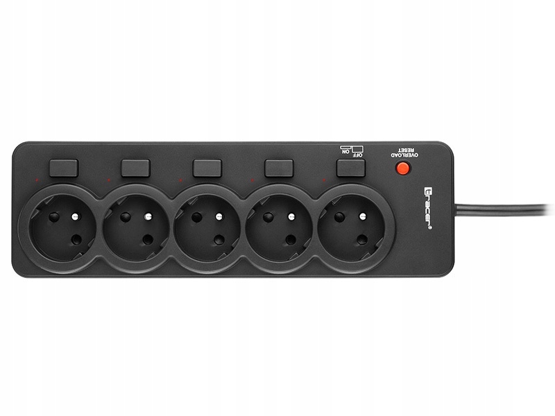 LISTWA ZASILAJĄCA PRZEDŁUŻACZ 5xWYŁĄCZNIK 5 GNIAZD Kolor czarny