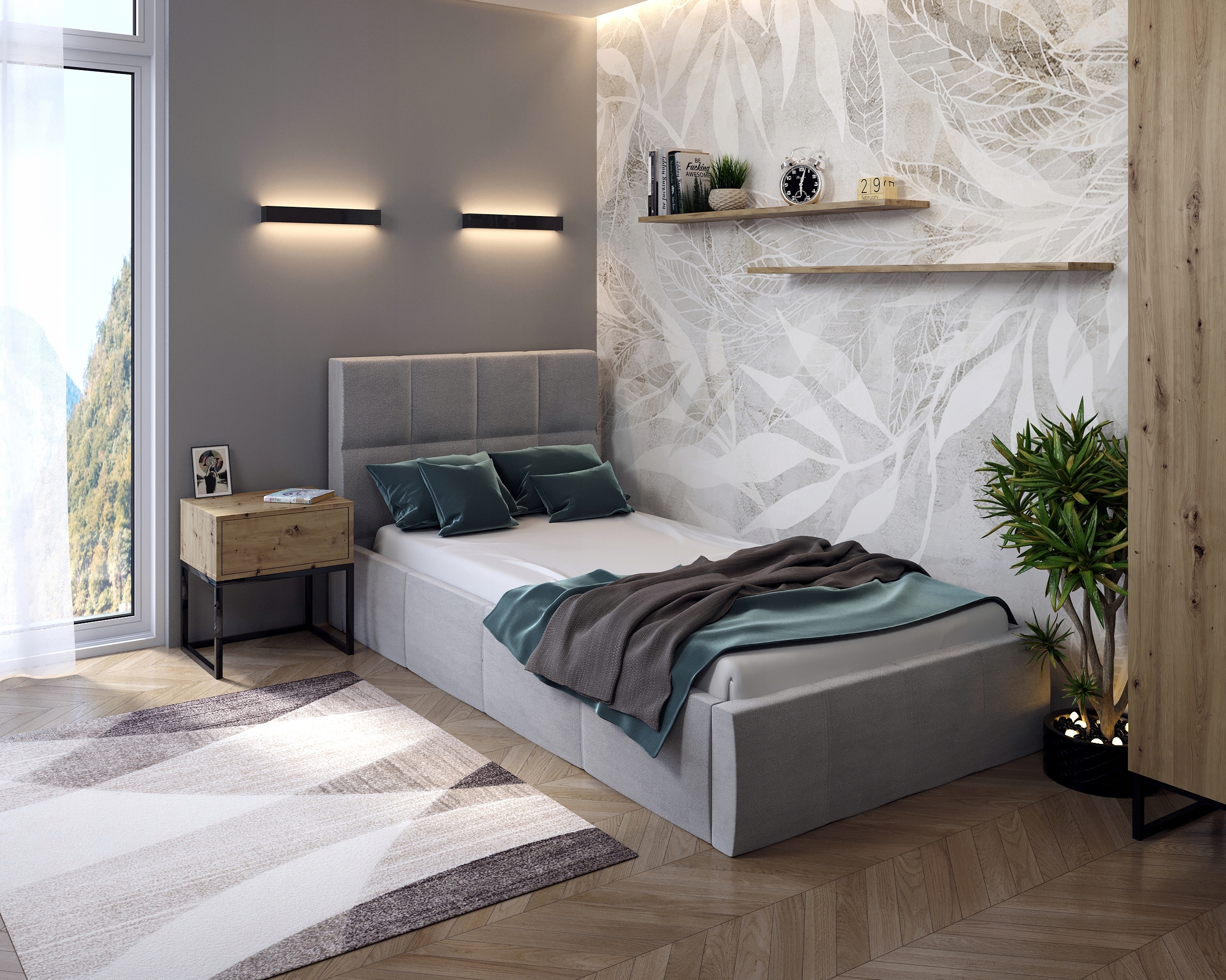 Łóżko tapicerowane CHARLIE pojedyncze 90x200 Długość mebla 222 cm