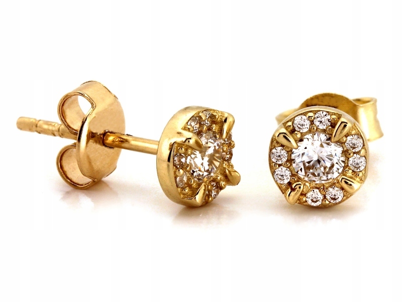 Zlaté náušnice 585 jemné na tyčince u ucha s bílými zirkony