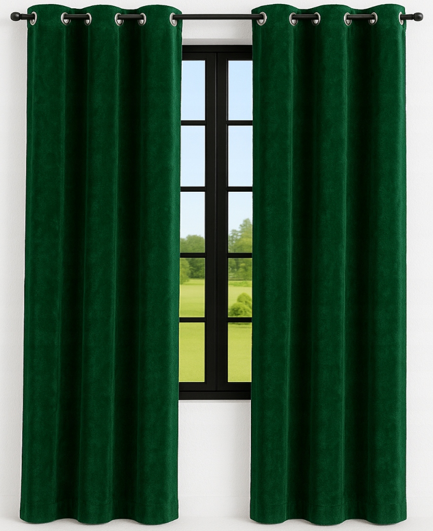 Velurové záclony 140x230 na průchodkách velvetové záclony lahvově zelená barva