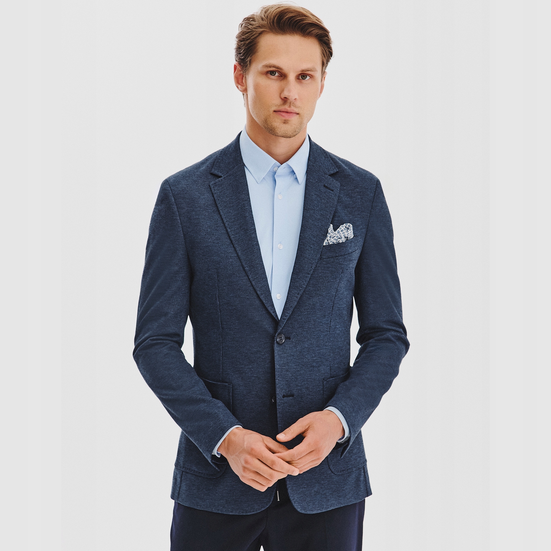Tmavě modrá sako ve vzoru pepitky Slim Fit Pako Lorente vel