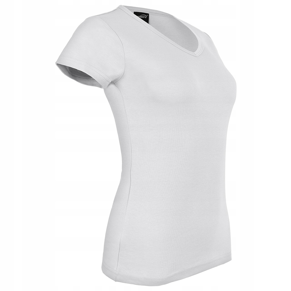T-SHIRT KOSZULKA DAMSKA BAWEŁNIANA W SEREK KRÓTKI RĘKAW BIAŁA SPORTOWA XXL Model 032