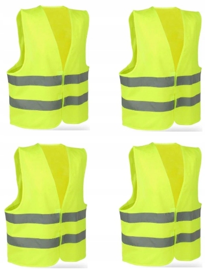 KAMIZELKA OSTRZEGAWCZA ODBLASKOWA DROGOWA ŻÓŁTA 4szt BHP