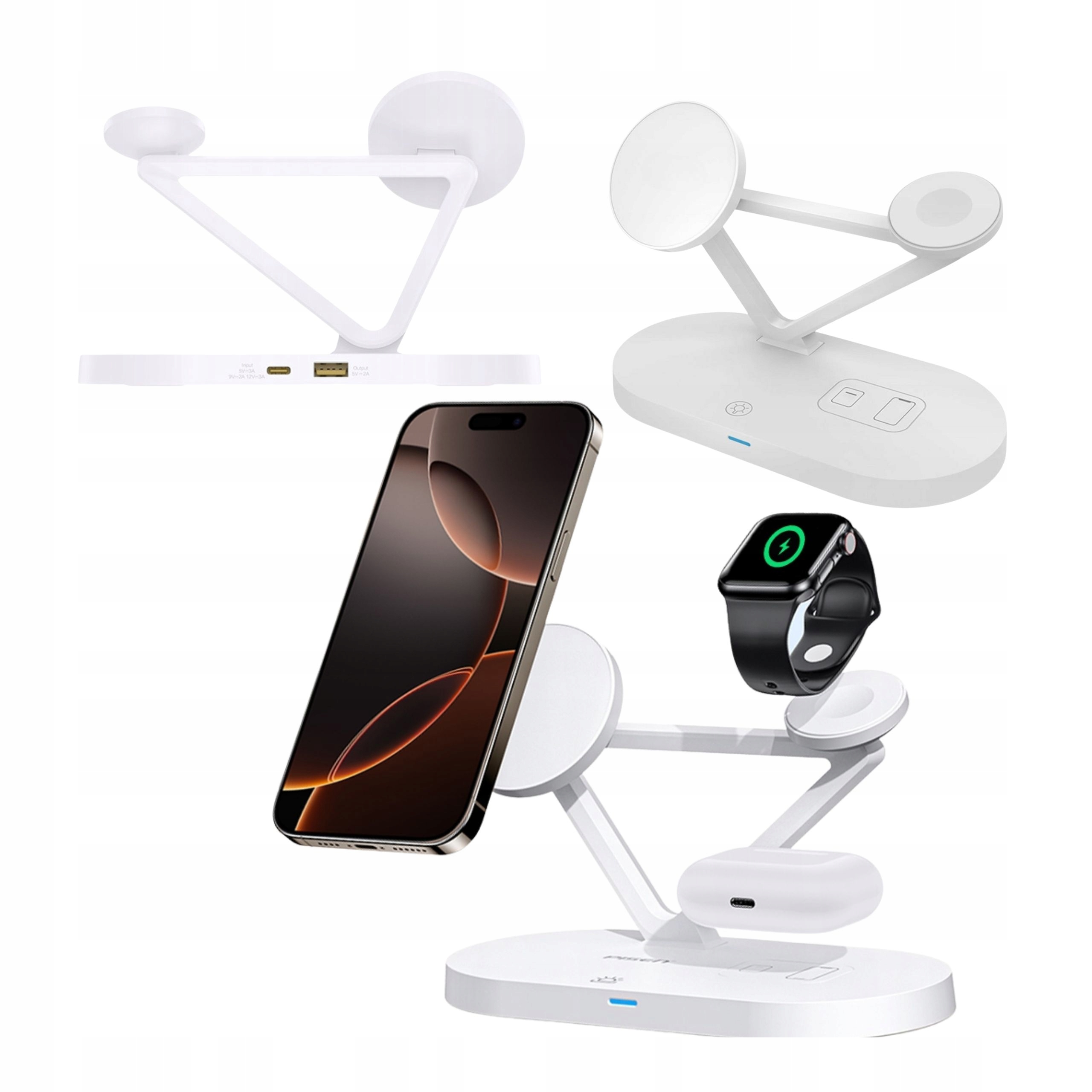 Indukční Nabíječka 3V1 Apple Watch Airpods Iphone Rychlá 15W Stanice Bílá