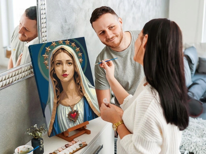 Malování Podle Čísel Náboženský Ježíš Maria Portrét Srdce Madona 40x60 cm