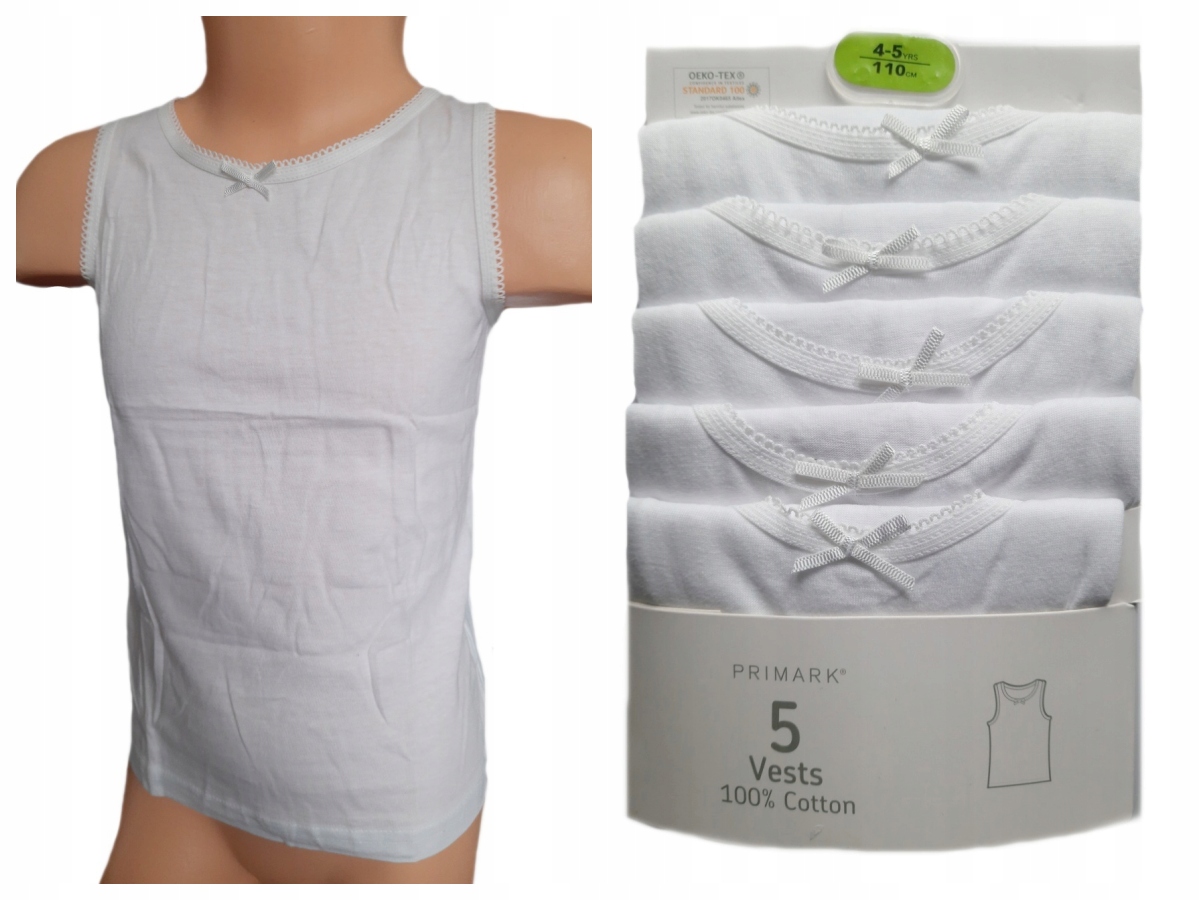 

5x Primark białe Podkoszulki koszulki 1,5-2 L 92