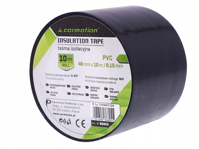 Taśma izolacyjna Pvc 0,15 mm x 48 mm x 10 m, czarna, 1 szt.