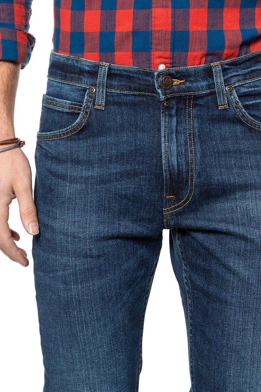 Męskie spodnie jeansowe dopasowane Lee RIDER W42 L34 Długość nogawki długa