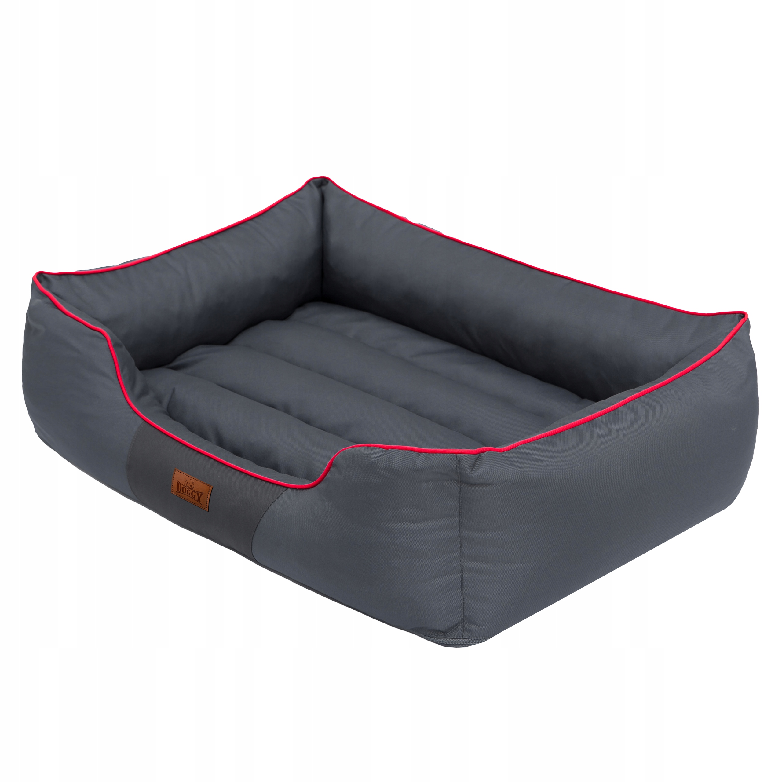Levně Doggy Pelíšek Comfort šedý s červeným lemem Oxford XL- 85 cm x 65 cm
