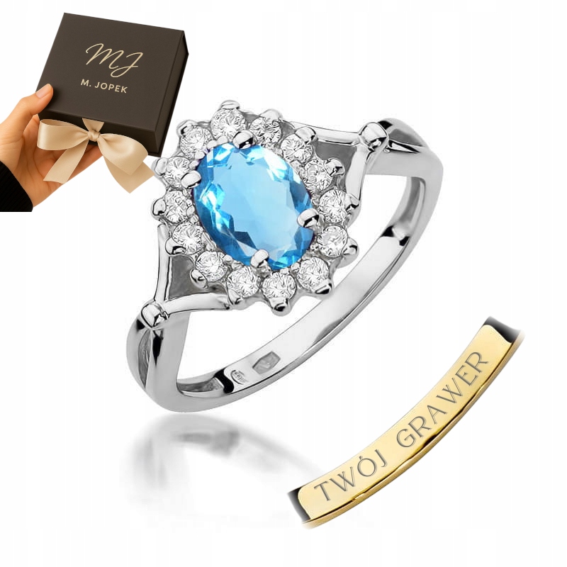 Prstýnek Bílé Zlato 585 S Topazem 0,90 ct Diamanty Gravírování M.jopek