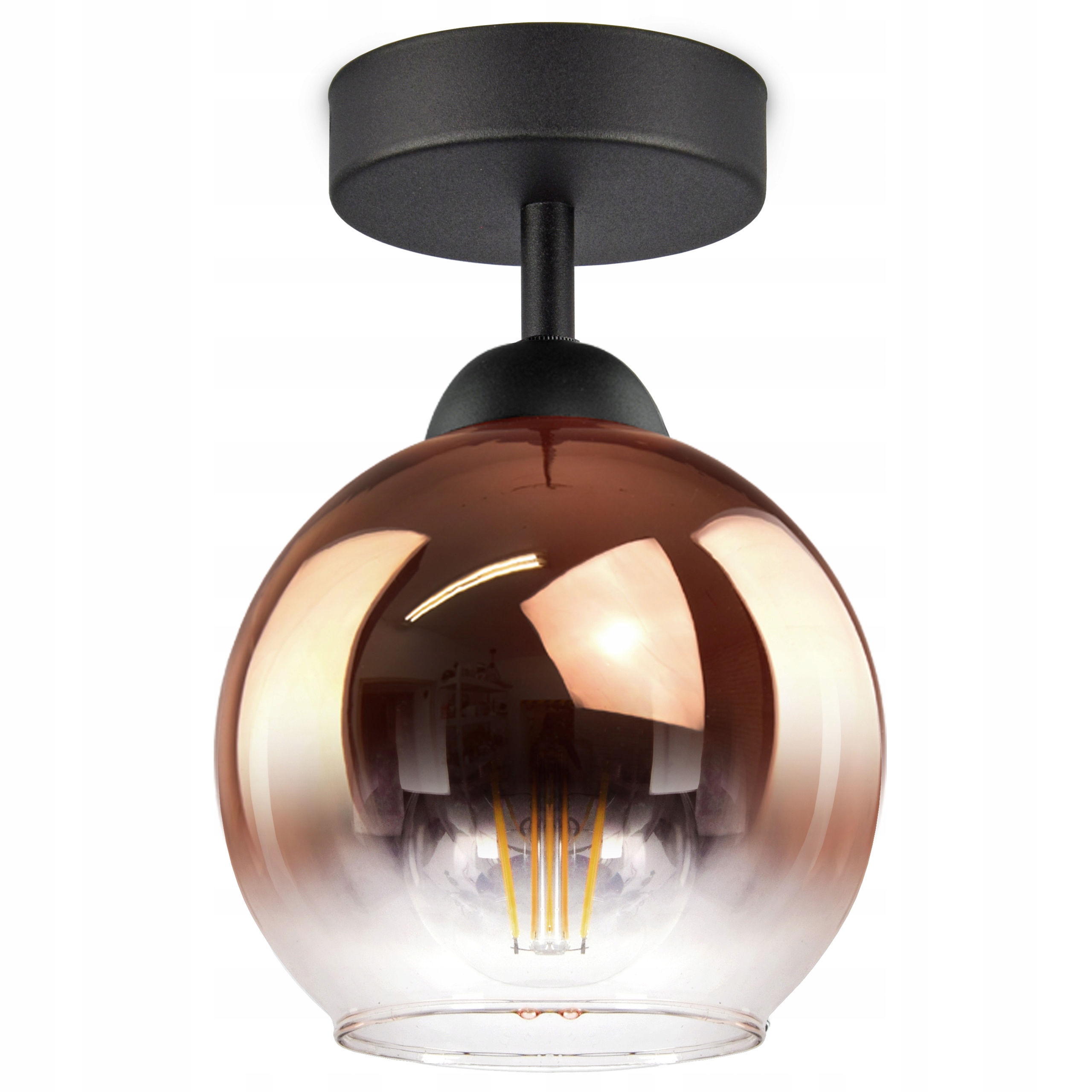 

Lampa Plafon Żyrandol Kula Miedź Transparent Led