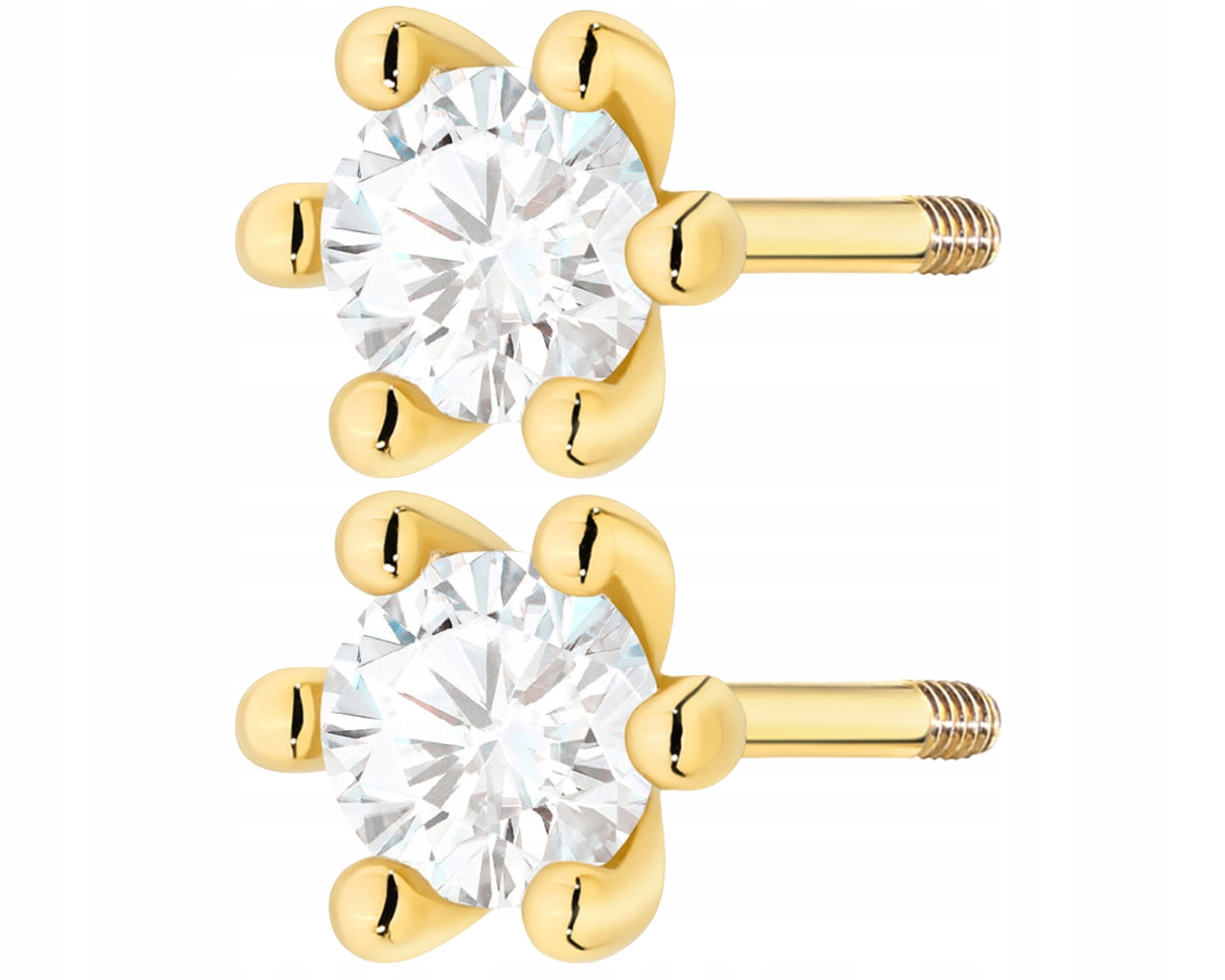 Zlaté Náušnice s laboratorním diamantem 585 Klasické v šesti tlapkách