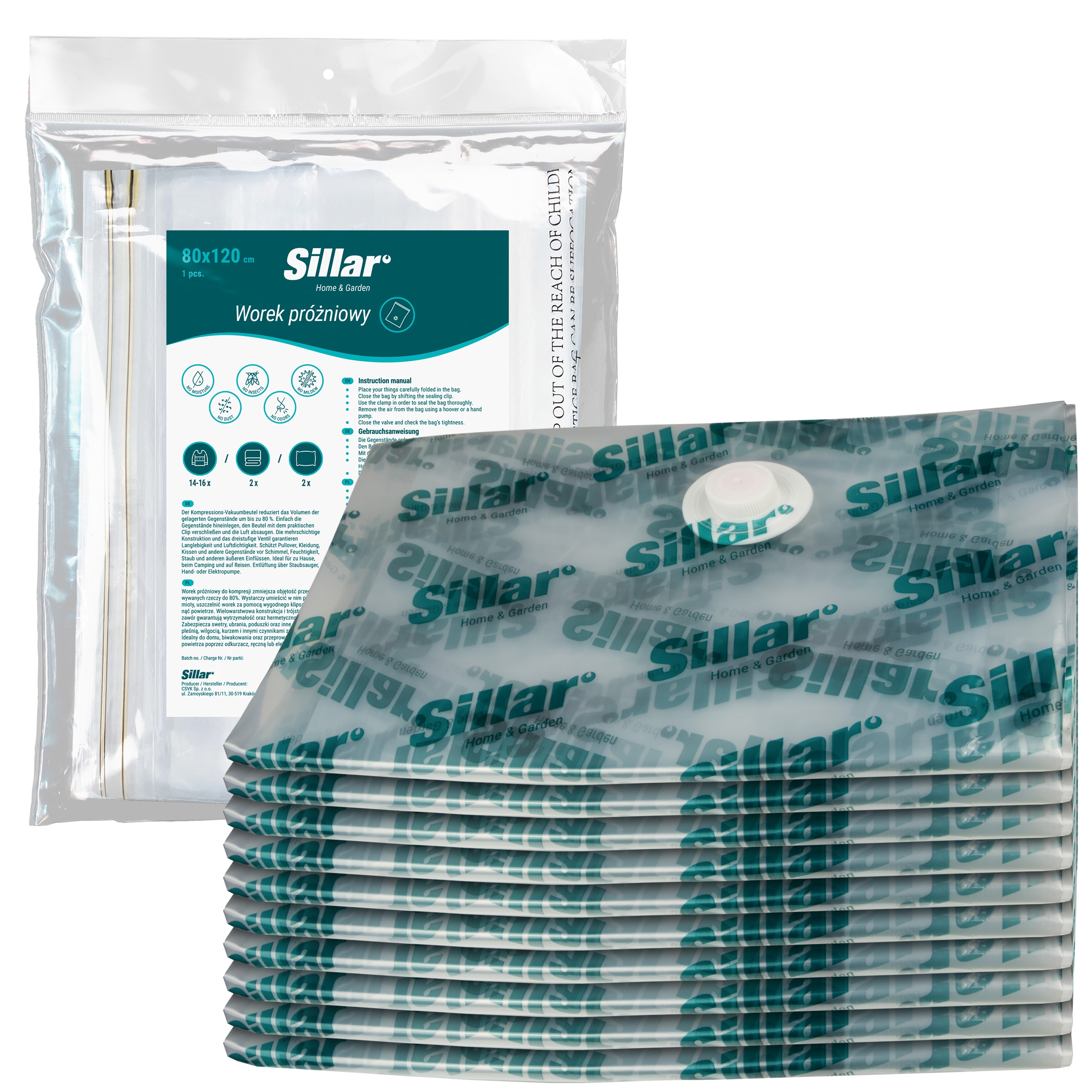 Levně Sillar vakuový pytel na oblečení 80x120 Pa/pe 80 mikronů 7 vrstev 10 Ks