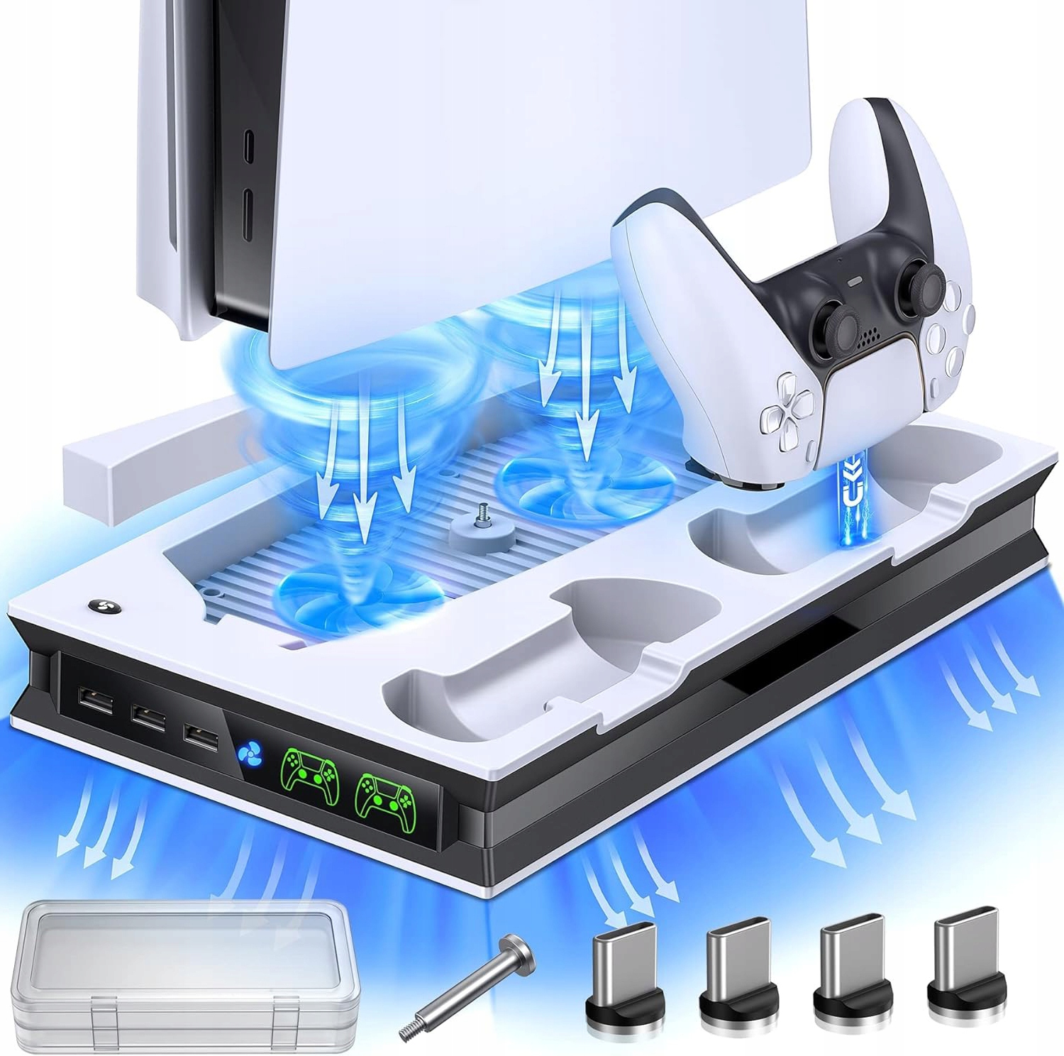 Wentylator chłodzący do stojaka PS5 dla dwóch kontrolerów Z Wskaźnik ledowy