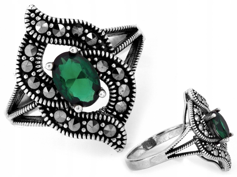 Dámský prstýnek stříbrný 925 s módním markýzovým vzorem a zeleným zirkon r15