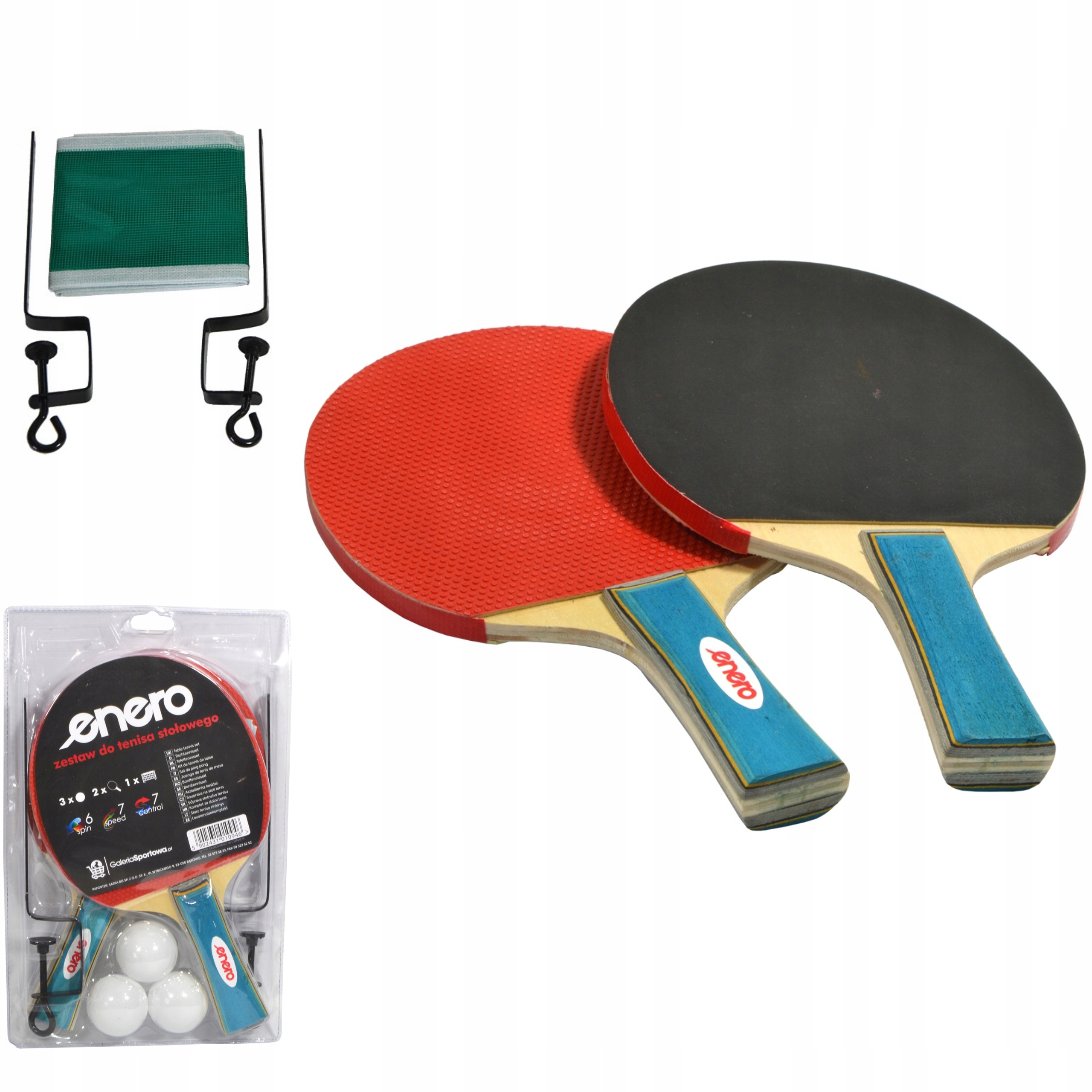 Zestaw Tenis Stołowy Ping Pong Enero Siatka 2 Rakietki 3 Piłki Hobby