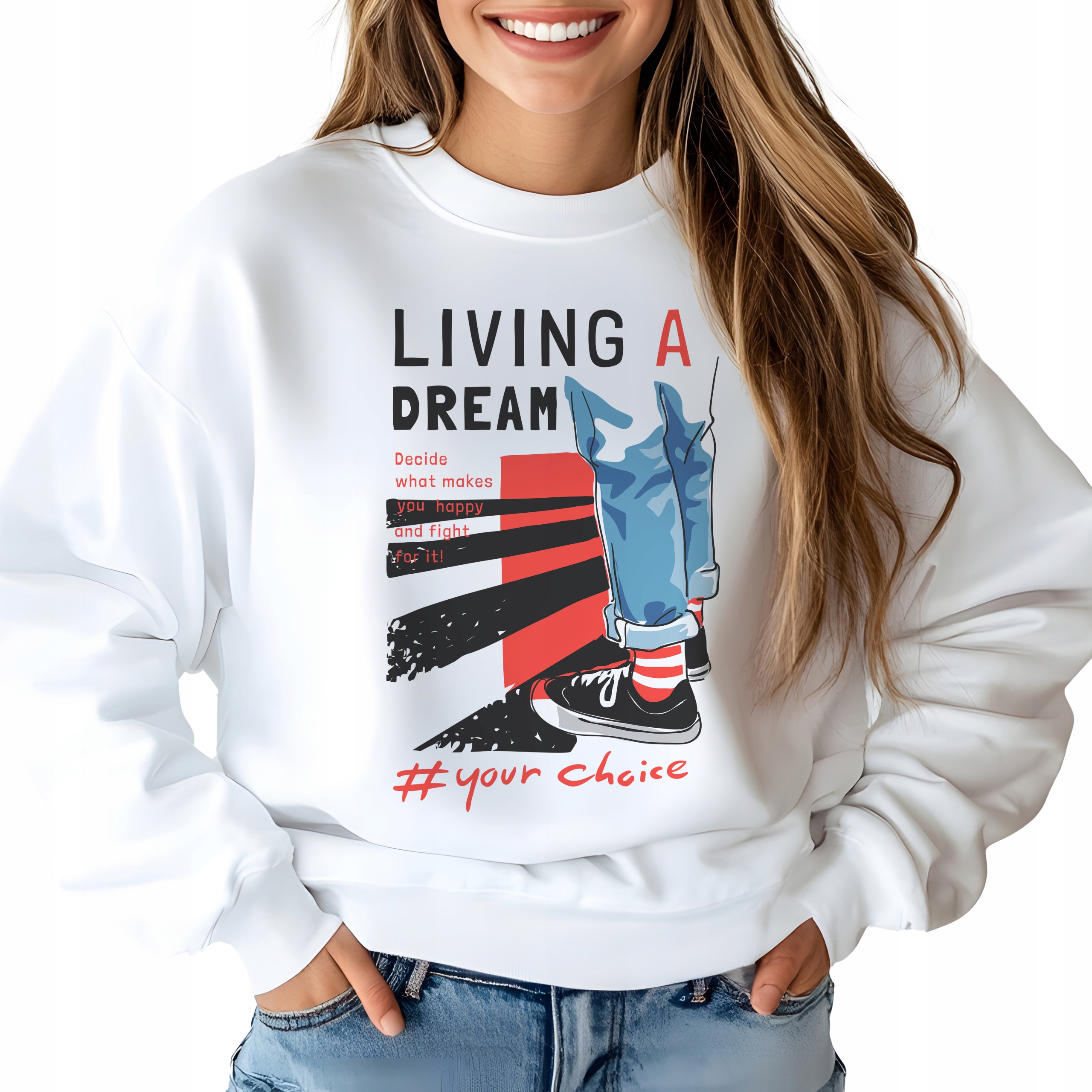 Mikina Living A Dream bílá, moderní, pohodlná, mládežnická, velikost M