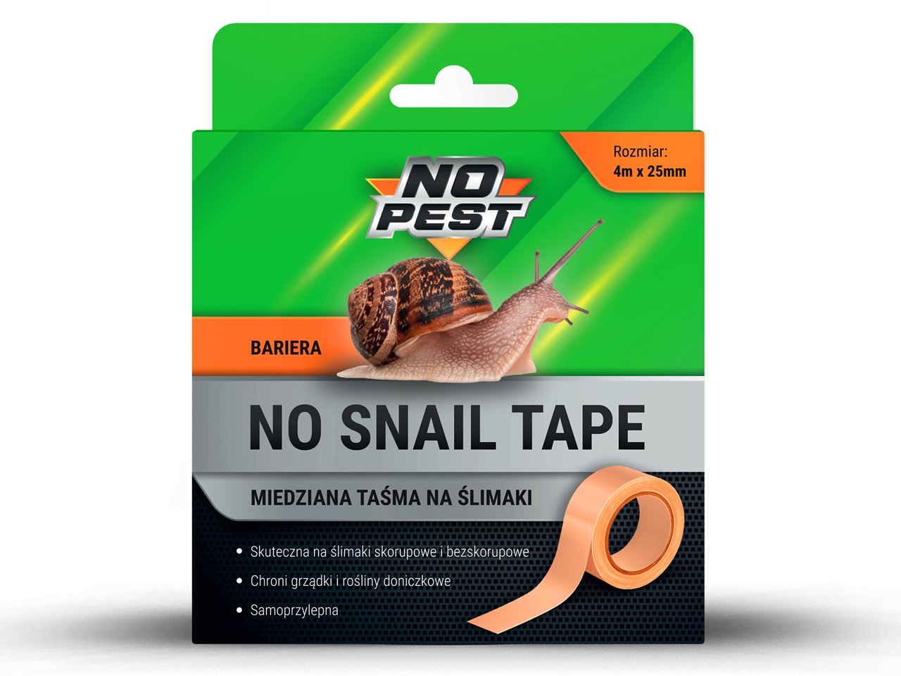 TAŚMA MIEDZIANA ODSTRASZAJĄCA ŚLIMAKI PRZECIW ŚLIMAKOM SAMOPRZYLEPNA 4M Marka No-Pest