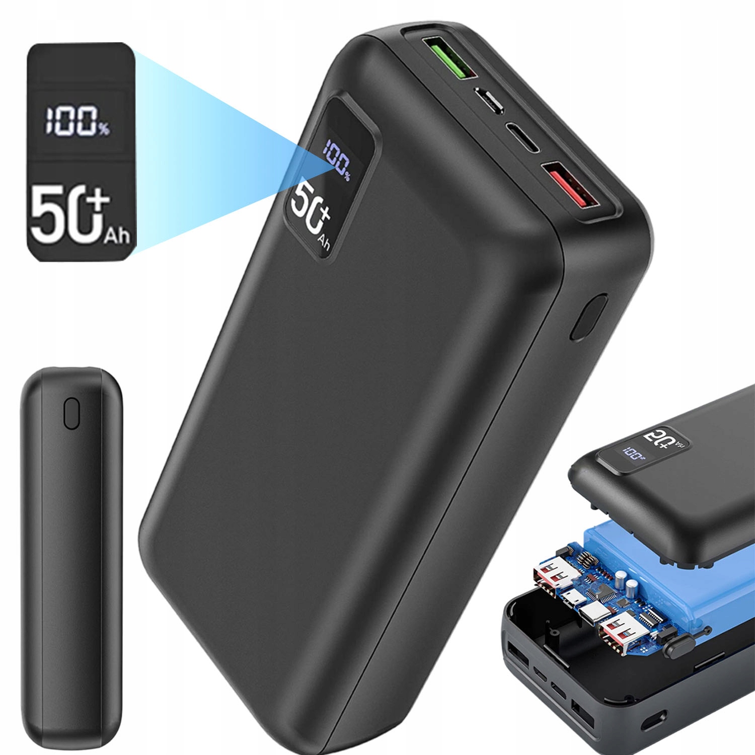 Powerbanka 22,5 W Rychlé Nabíjení 50000 Mah, Velká Kapacita 2 Usb A 1 Typu C