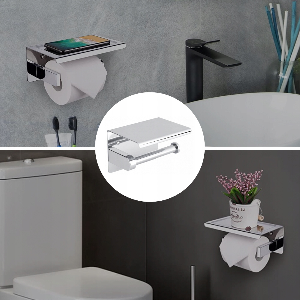 UCHWYT NA PAPIER TOALETOWY Z PÓŁKĄ CHROM LOFT WC Typ uchwyt