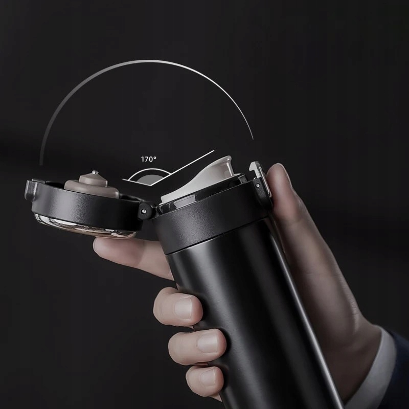 KUBEK TERMICZNY TERMOS WYŚWIETLACZ TEMPERATURY LCD USTNIK 420ML Kolor dominujący czarny