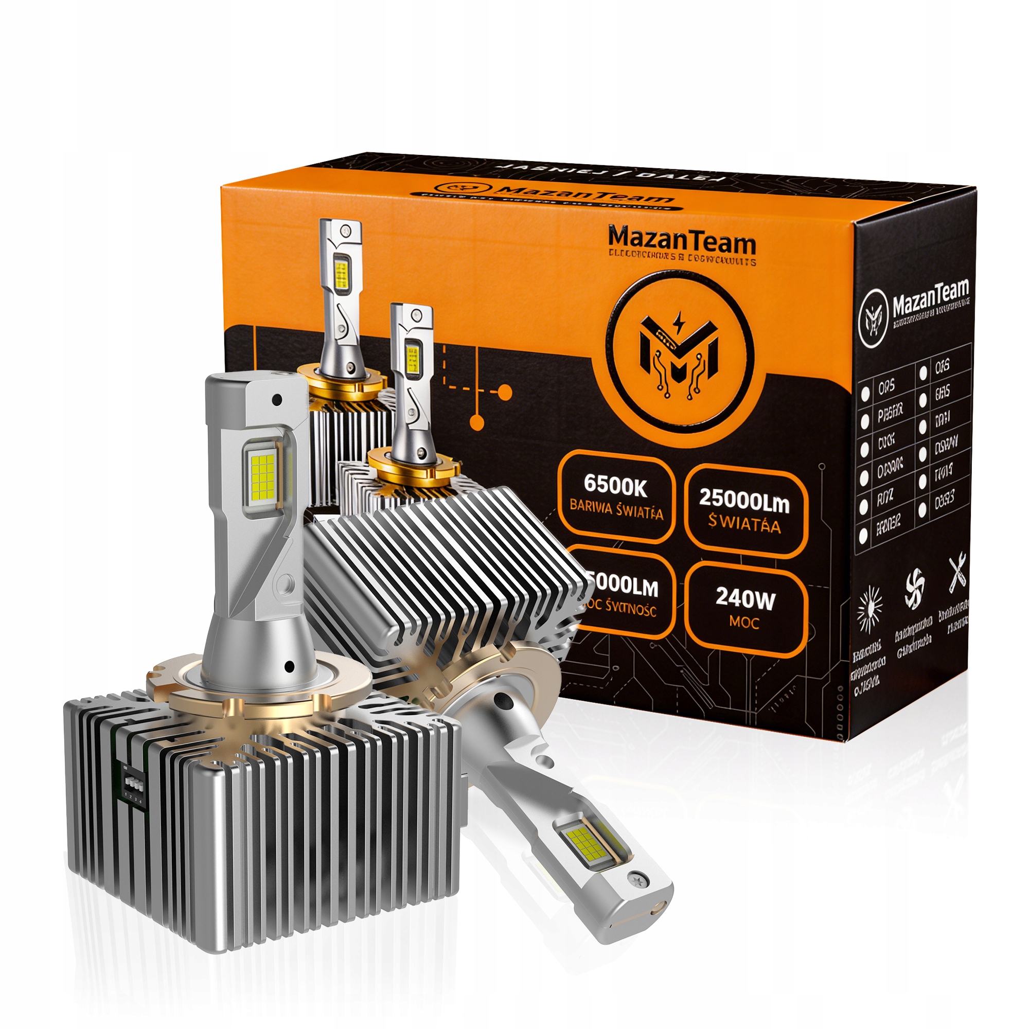 Led žárovky D1S D1R MazanTeam P&p Canbus 25000LM 240W 6500K Bi Xenon silné