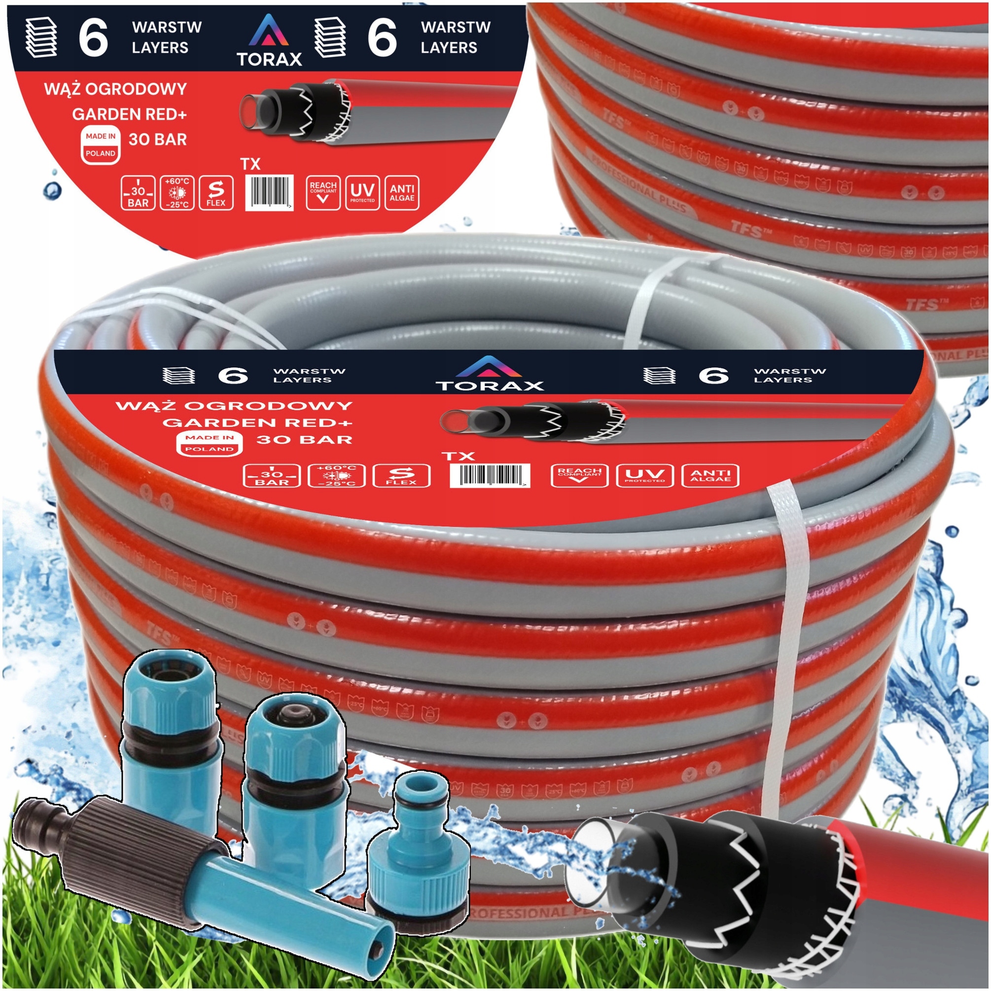 Hadice 6-VRSTVÁ, Nekroutící Se 30 Bar 3/4'' 30 M Polský Spojky