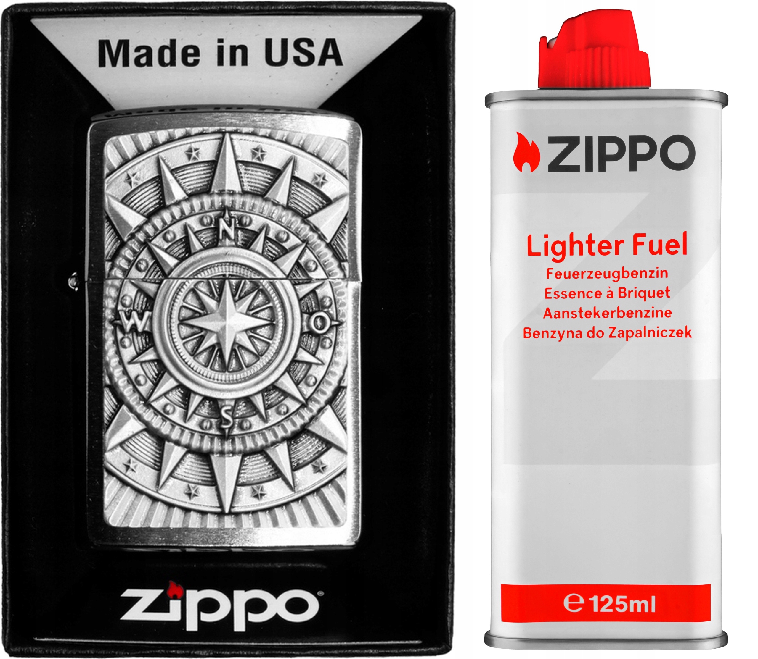 Sada Zippo Zapalovač Compass Emblem Benzín 125 ml