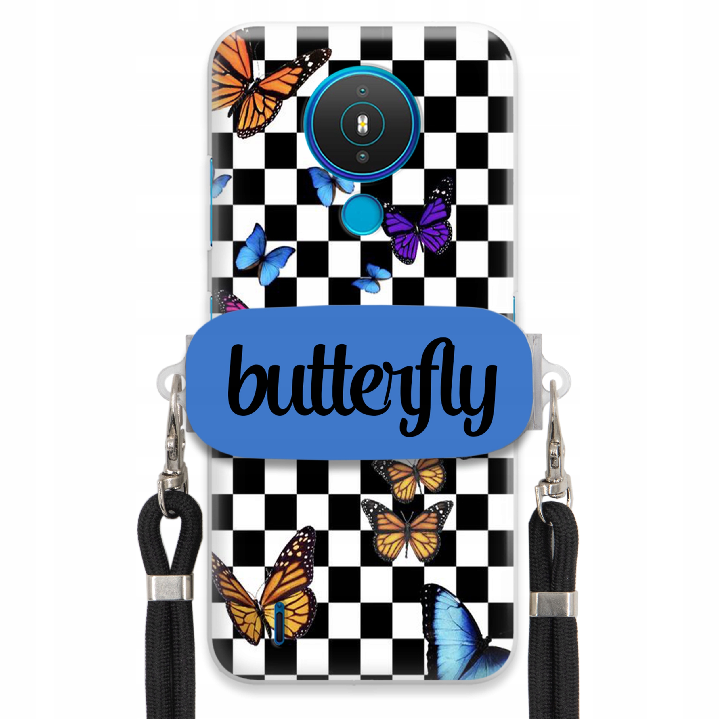 Puzdro Pre Nokia 1.4 Case, Obdĺžnikový Držiak, Čierne Vodítko, Butterfly, Motýle