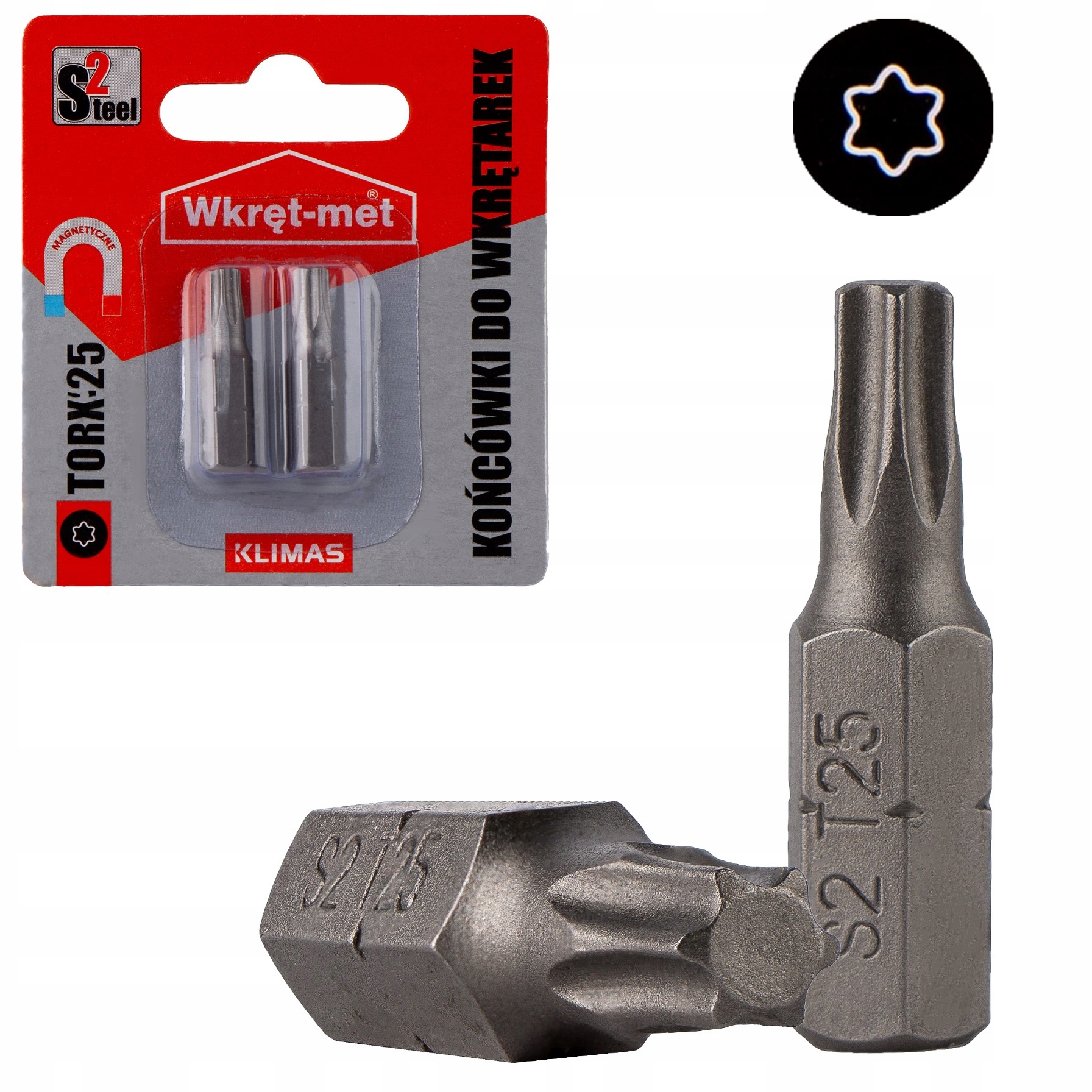 Bity do wkrętarki TORX 25 25mm 2 szt. TX25 magnetyczne Klimas
