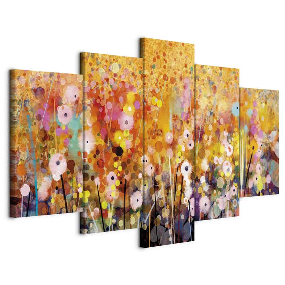 Obraz 5 Dílů Triptych Květiny Louka Abstrakce Na Stěně Dekorace 200x100