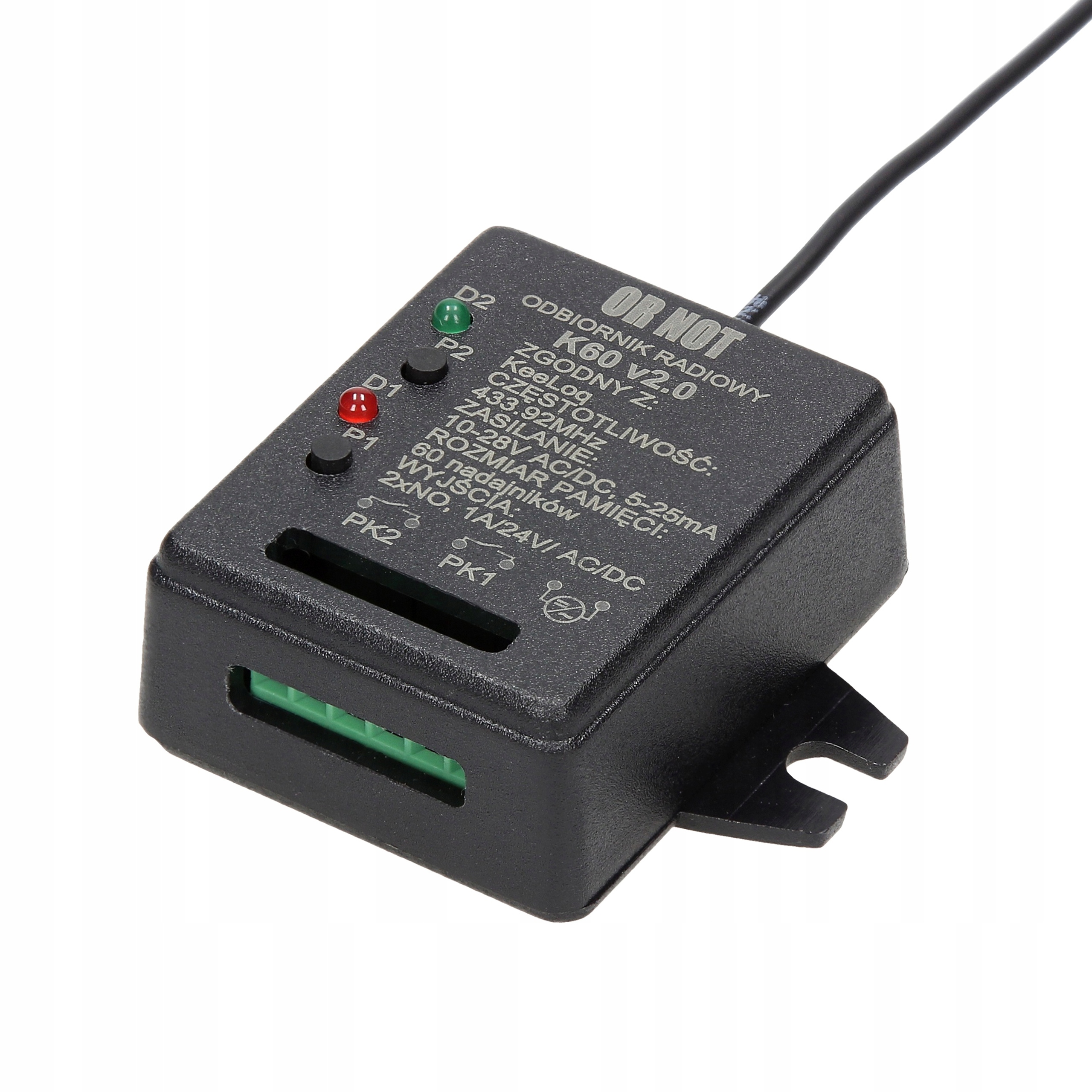 2-kanálový 64bitový přijímač Keeloq K60 od společnosti Ornot