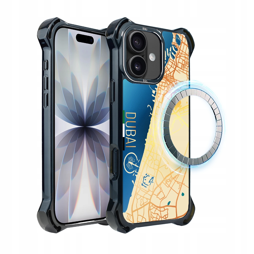 Pouzdro pro iPhone 17 Ibizu DropGuard Ultra s MagSafe, mapa světa, Dubaj