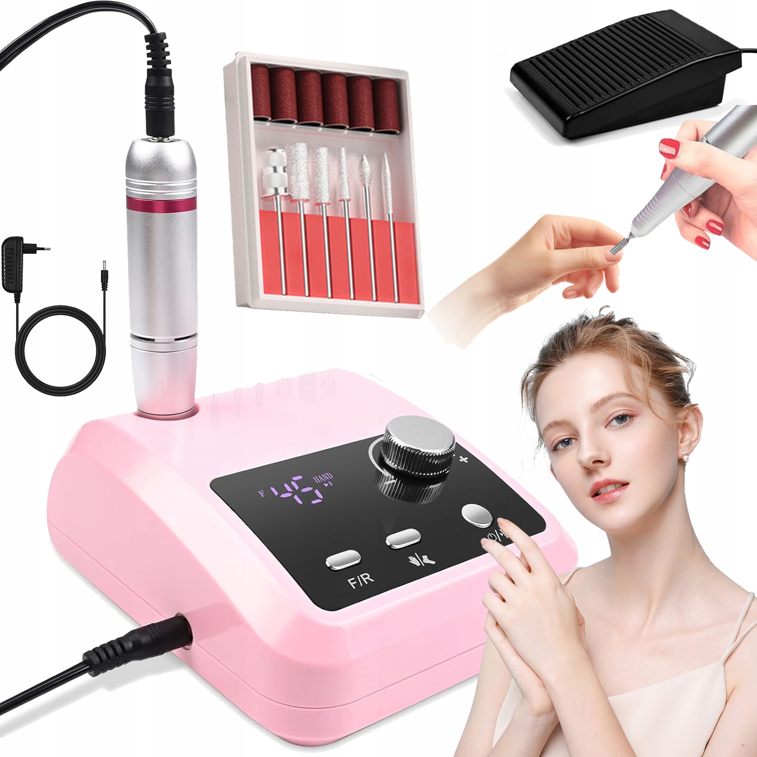 Pilník S LCD displej A Pedálem A Náhradními Hlavicemi