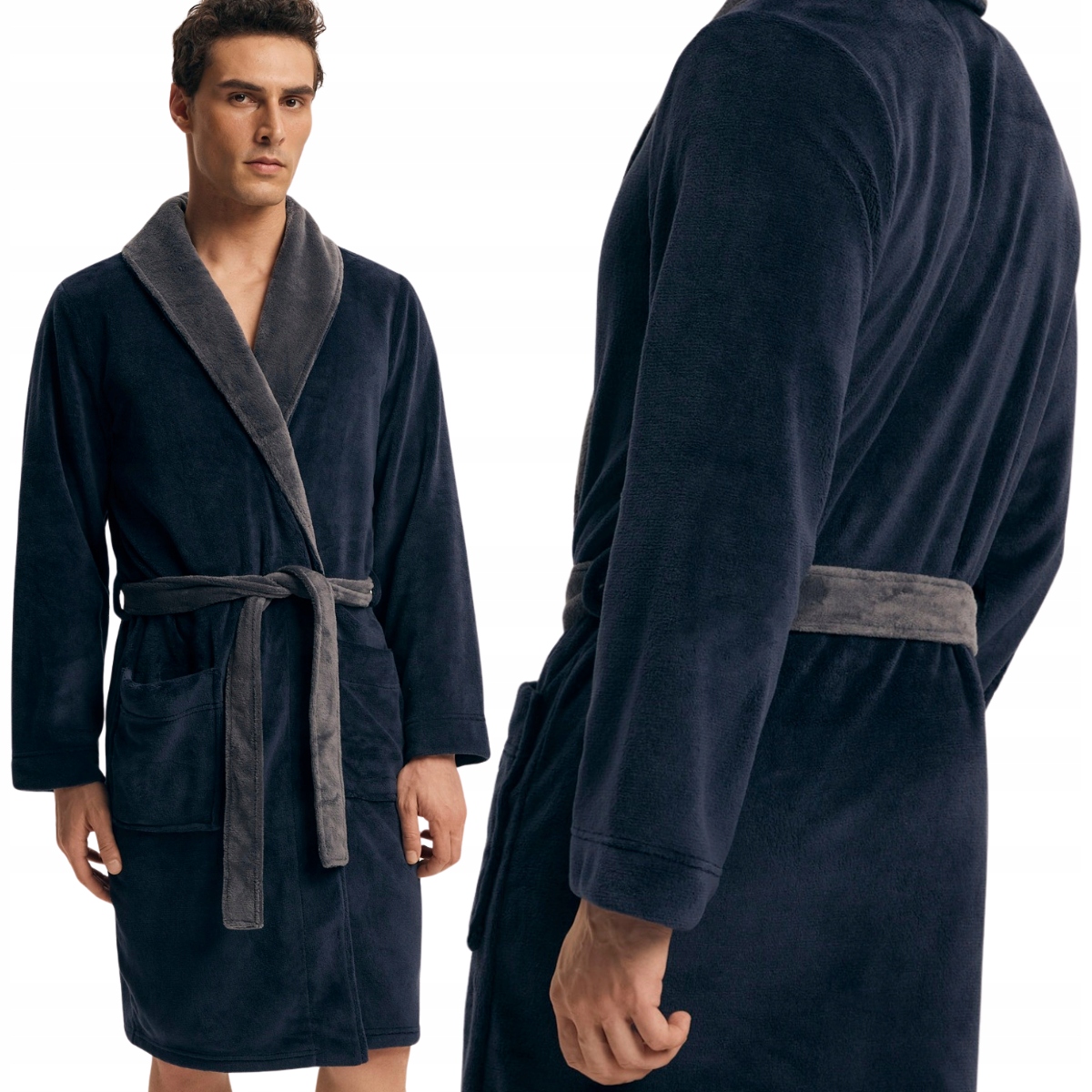 Pánský šálový župan se zavazováním a kapsami Henderson 43378 Nocturn 3XL