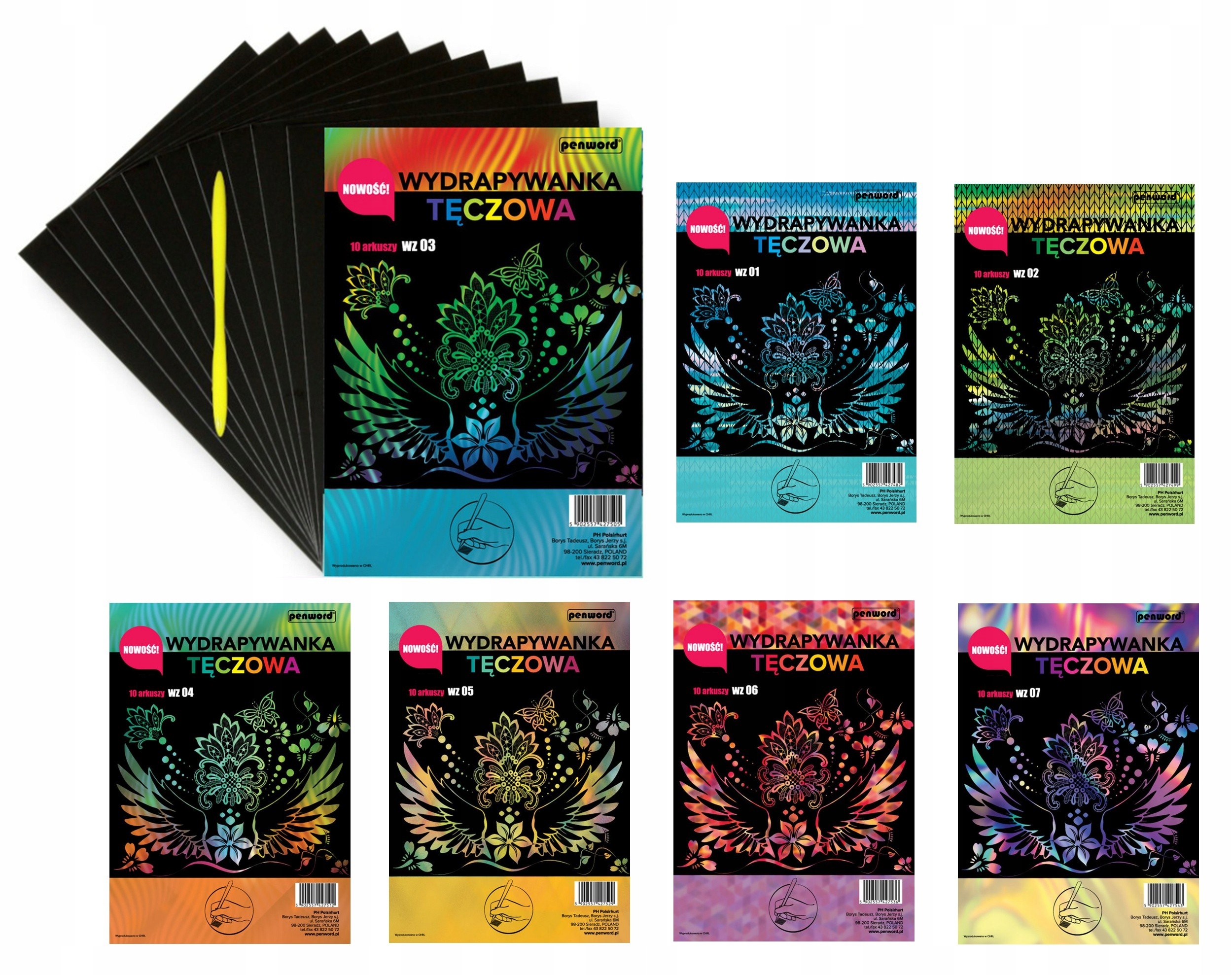 wydrapywanka tęczowa  A4 a'10 multicolor WZ-03 + 2 rylce — 3