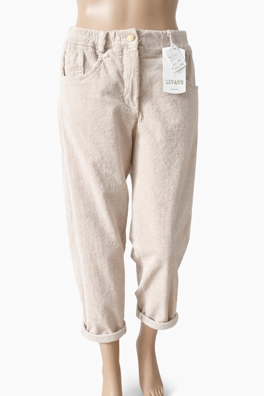 Spodnie Damskie Sztruksowe Livan's Włoskie Gumka w Pasie Uniwersalne beżowe