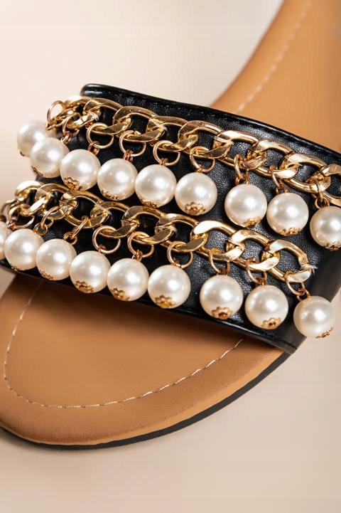 ZDOBIONE KLAPKI DAMSKIE Z PERŁAMI ZŁOTE ŁAŃCUSZKI 37 Rozmiar 37