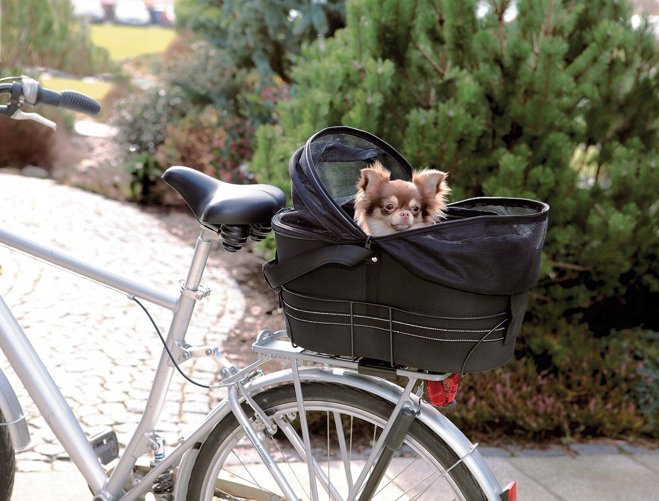 Levně Koš Přepravka Na Kolo Taška Na Nosič Pro Psa Síťka Trixie 29x42x48c