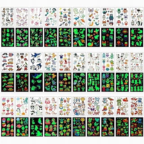 TATUAŻE DLA DZIECI ŚWIECĄCE W CIEMNOŚCI 30 ARKUSZY DZIECIĘCE ~400SZT Nazwa Tatuaże zmywalne dla dzieci ŚWIECĄCE W CIEMNOŚCI 30 ARKUSZY DZIECIĘCE