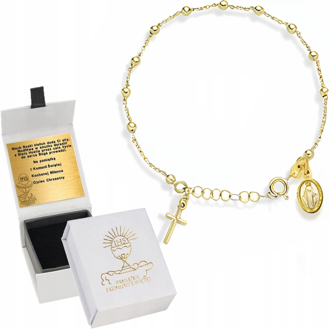 Zlatý Náramek Na Ruku Růženec Gravírování Na Přijímání Stříbro Pozlacené