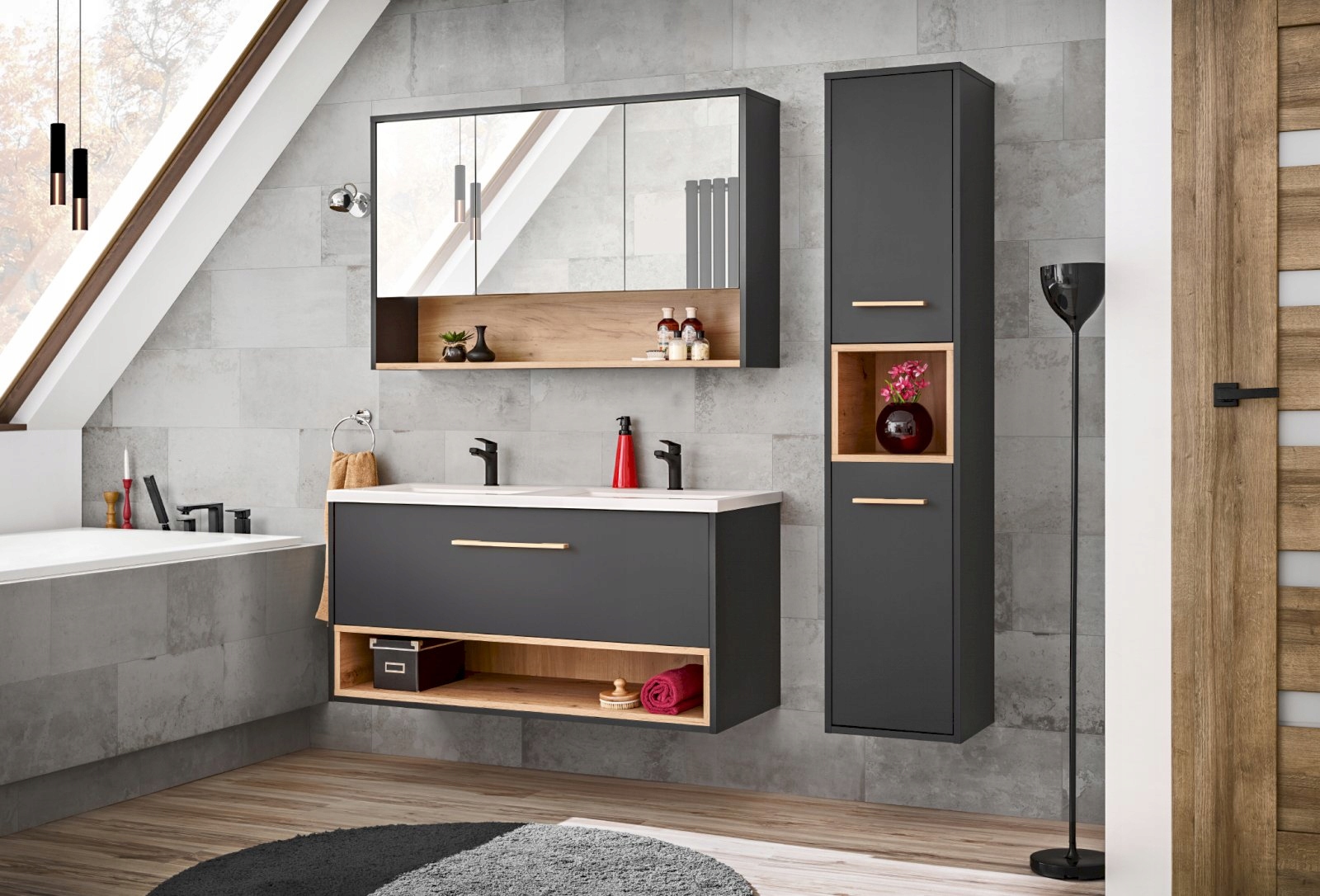 Szafka łazienkowa BORNEO COSMOS 845 z lustrem 100 Wysokość mebla 75 cm