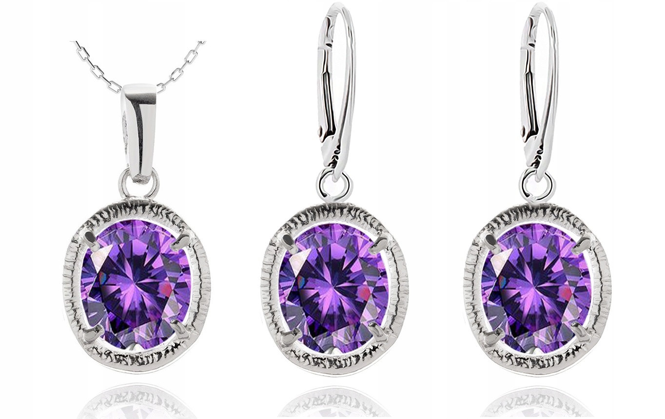 

Srebrny Komplet Biżuterii Z Fioletowymi Cyrkoniami